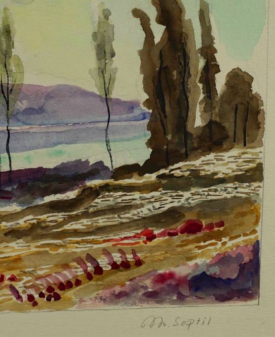 Soptil Aquarell älter Herbstlandschaft