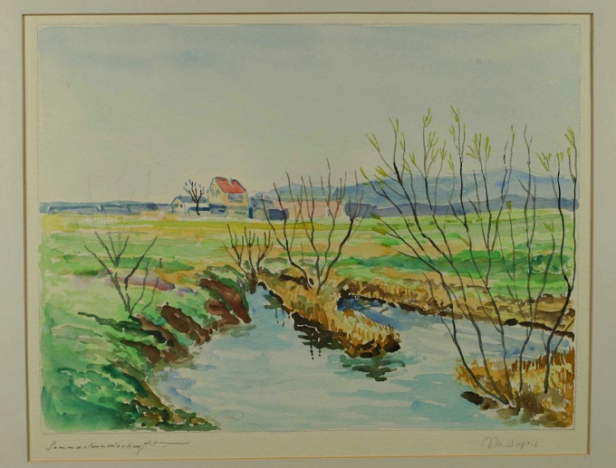 Soptil Aquarell älter Sommerlandschaft