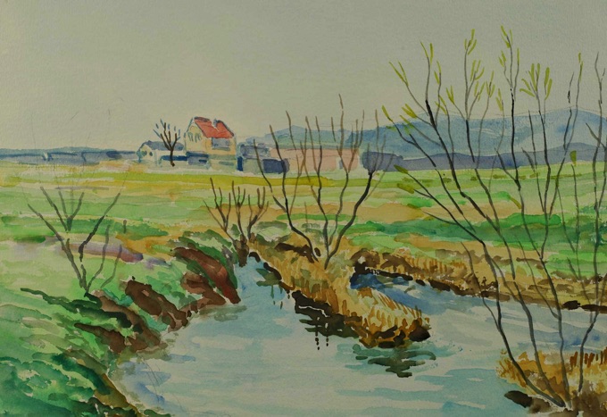 Soptil Aquarell älter Sommerlandschaft