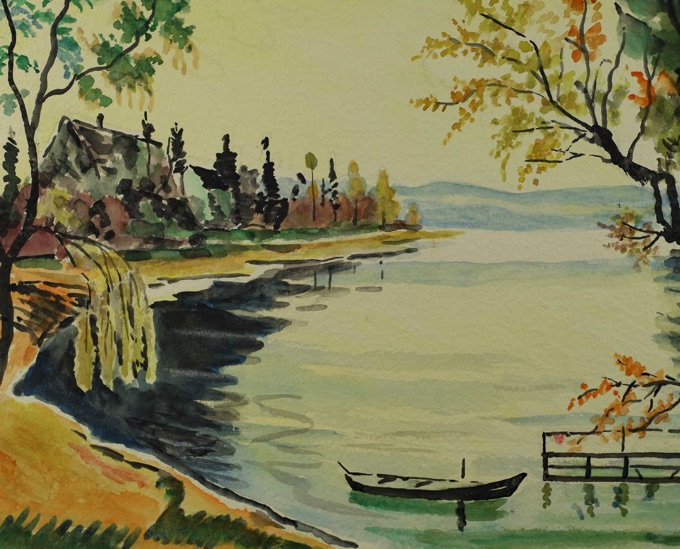 Soptil Aquarell älter stilles Wasser