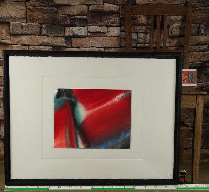 unleserlich signiert The Turn Gemälde Aquarell rot abstrakt aus Bankensammlung