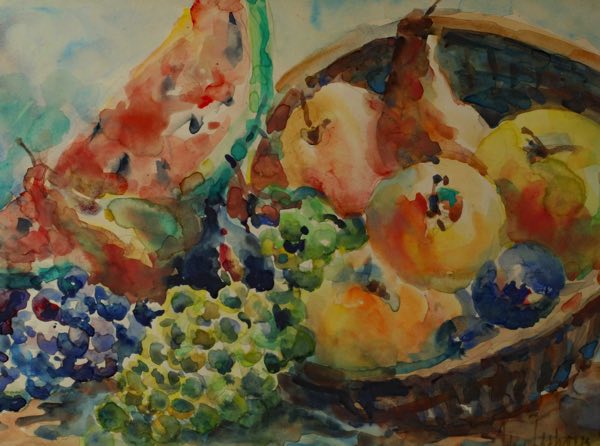 Theo Tschrepp Aquarell Obst Korb