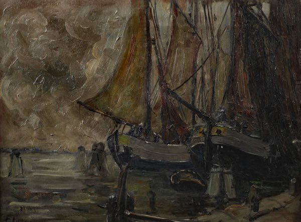 Meta Antonie Toni Elster 1861-1946 Ölgemälde antik Hafen Schiffe Venedig