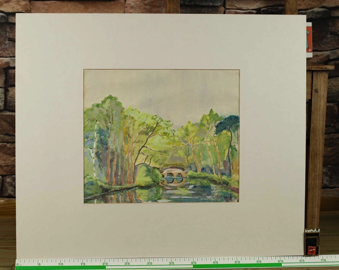 Vera Schröter Müller Frankfurt am Main Aquarell von 1989 Fluss Brücke Nidda