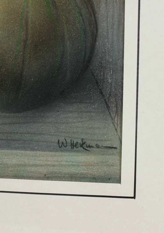 Walter Heckmann Gemälde Tempera Acryl Stillleben Kürbis Äpfel Muscheln
