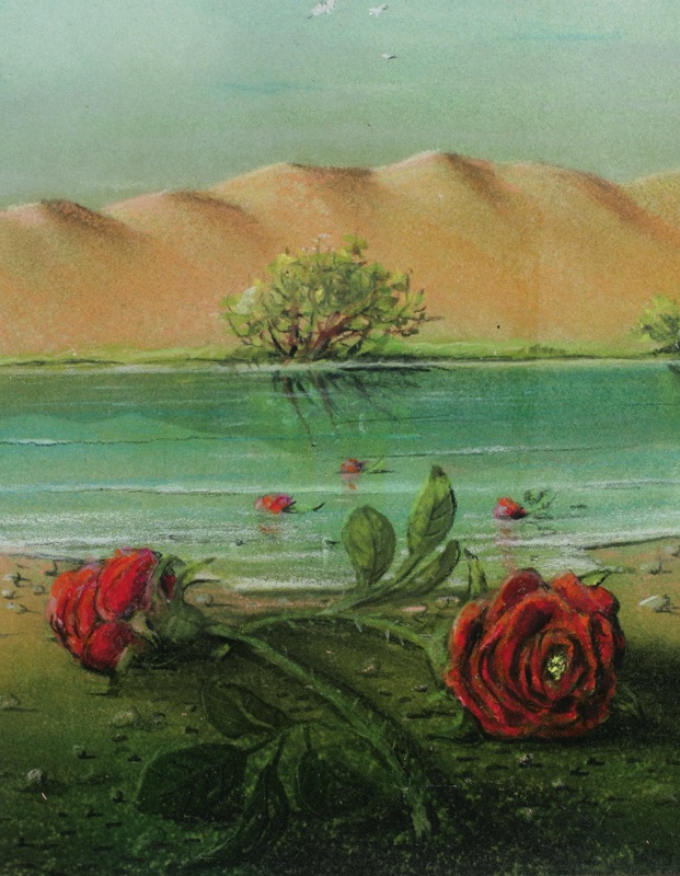 Walter Heckmann Gemälde zwei Rosen am Strand 1987