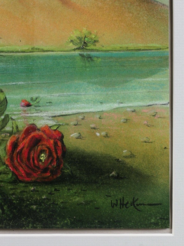 Walter Heckmann Gemälde zwei Rosen am Strand 1987