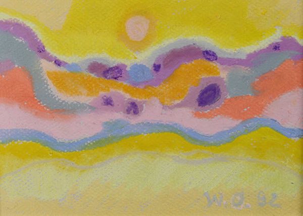 Wolfgang Oppermann 1944-2018 Gemälde Malerei 1992 Sonne Landschaft abstrakt gelb