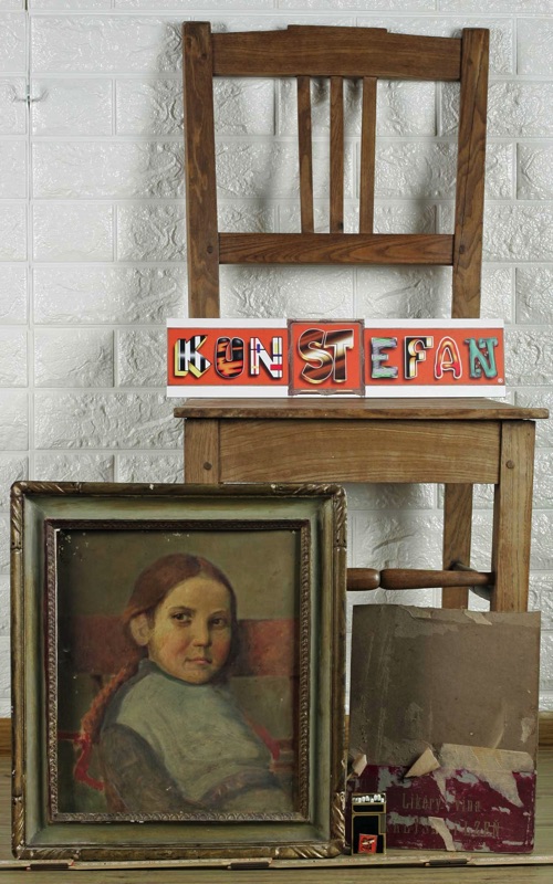 beidseitig bemaltes antikes Ölgemälde Portrait Frau Gitarre