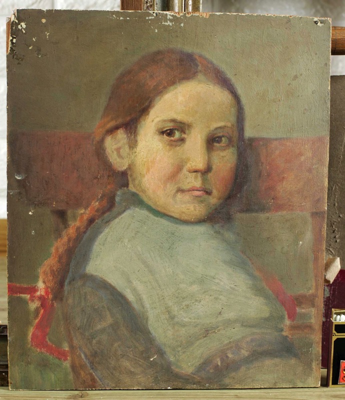 beidseitig bemaltes antikes Ölgemälde Portrait Frau Gitarre