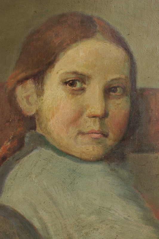 beidseitig bemaltes antikes Ölgemälde Portrait Frau Gitarre
