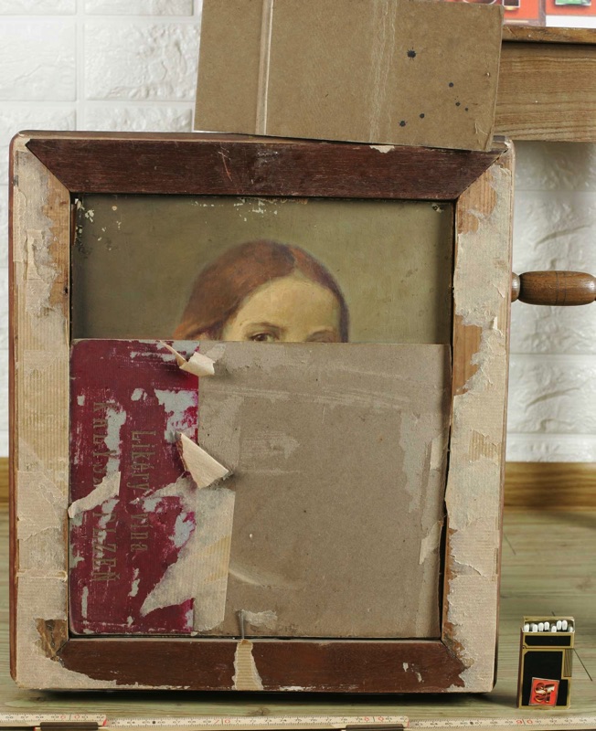 beidseitig bemaltes antikes Ölgemälde Portrait Frau Gitarre