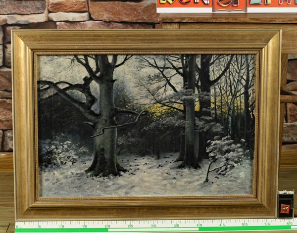 beschädigtes Ölgemälde Wald Winter