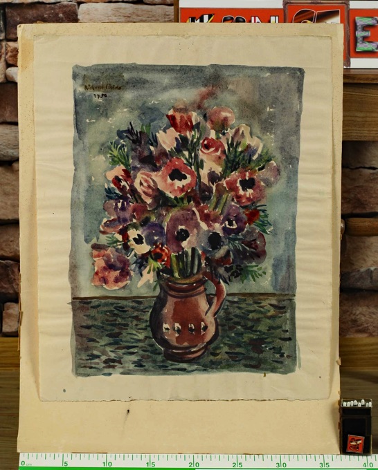 unleserlich signiert Aquarell von 1950 Stillleben Blumen Vase Blumenstrauß