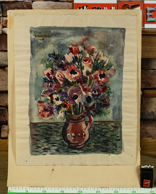 signiert 1950 Aquarell Stillleben Blumen