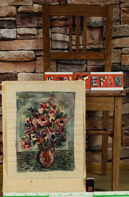 signiert 1950 Aquarell Stillleben Blumen