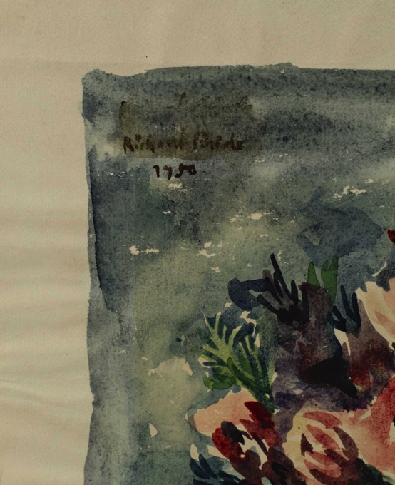 signiert 1950 Aquarell Stillleben Blumen