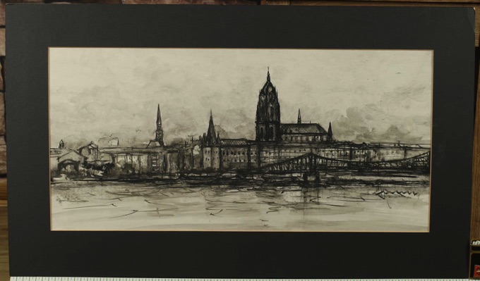 signiert Aquarell Frankfurt am Main Dom Eiserner Steg