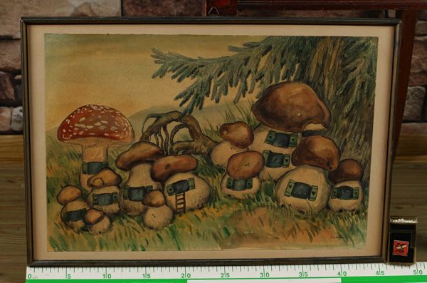 signiert Aquarell Pilze Pilzdorf