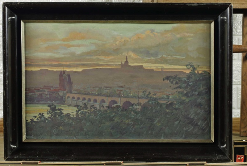 signiert Aquarell antik Prag Karlsbrücke