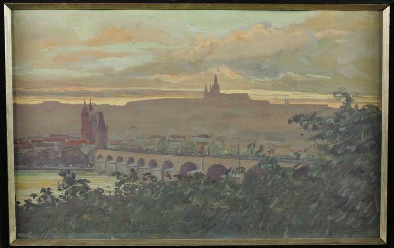 signiert Aquarell antik Prag Karlsbrücke