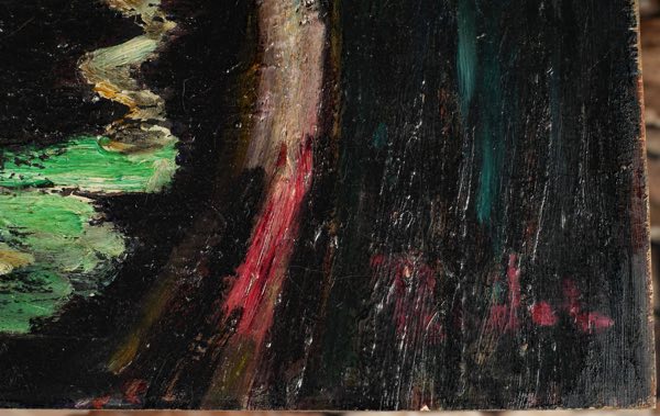 signiert Expressionist Ölgemälde Segelschiff Hafen