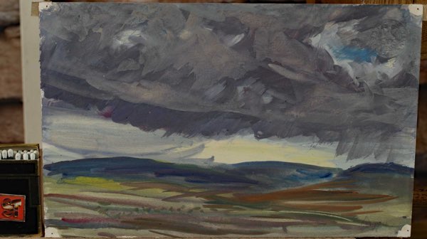 signiert Gouache Wolken Schoeller Papier