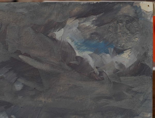 signiert Gouache Wolken Schoeller Papier