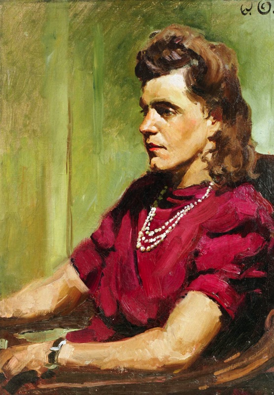 signiert Ölgemälde Portrait Frau Sessel 1943