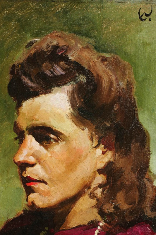 signiert Ölgemälde Portrait Frau Sessel 1943