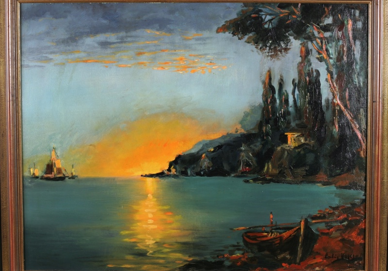 signiert Ölgemälde antik Marine Küste Italien 102cm