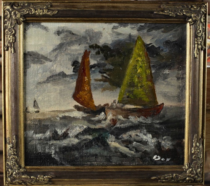 signiert Ölgemälde älter Segelschiffe hohe See