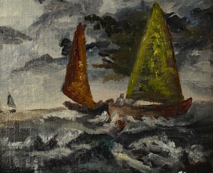 signiert Ölgemälde älter Segelschiffe hohe See