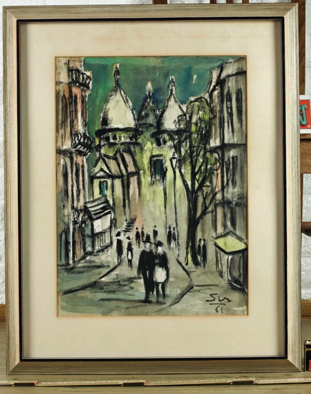 signiert Pastell 1961 Paris