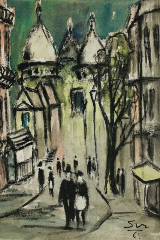 signiert Pastell 1961 Paris