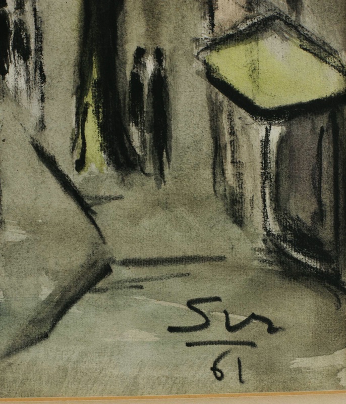signiert Pastell 1961 Paris