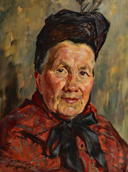 unleserlich signiert Ölgemälde antik Portrait Dame Frau Hut Gegenstück vorhanden