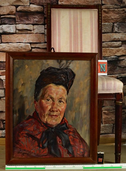 signiert Portrait Frau Dame Hut Gegenstück