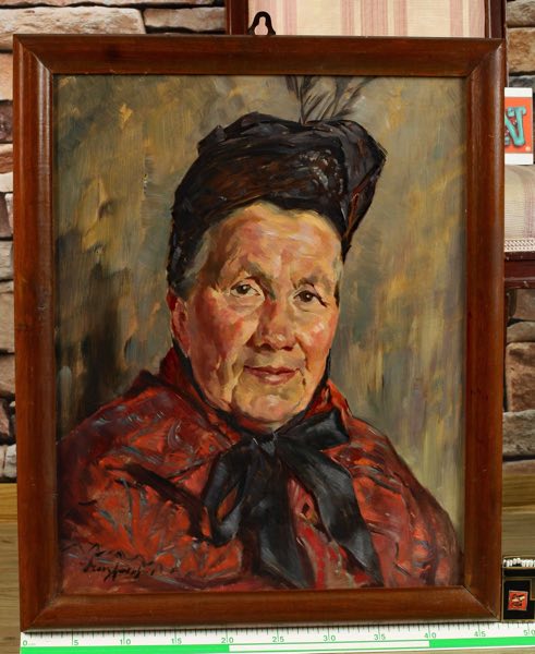 signiert Portrait Frau Dame Hut Gegenstück