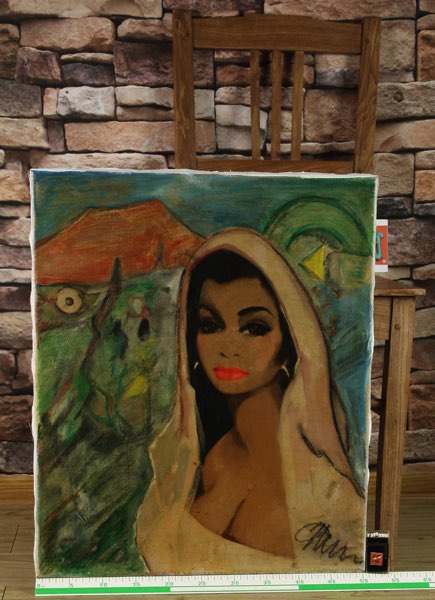 signiertes Ölgemälde Portrait Frau abstrakt
