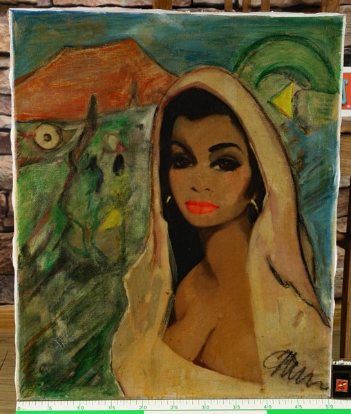 signiertes Ölgemälde Portrait Frau abstrakt