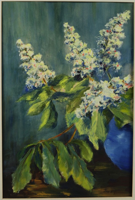 unleserlich signiert Aquarell Flieder blaue Vase