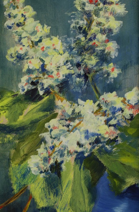 unleserlich signiert Aquarell Flieder blaue Vase
