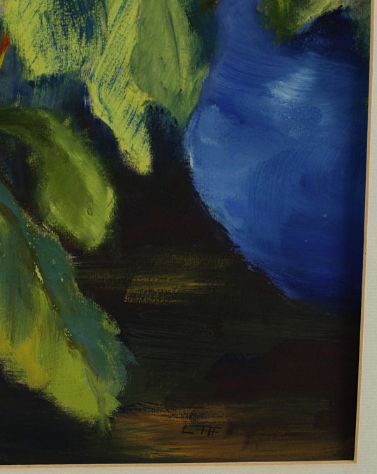 unleserlich signiert Aquarell Flieder blaue Vase