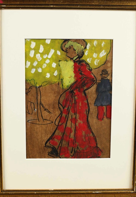 unsignierte Jugendstil Gouache Malerei Portrait Frau