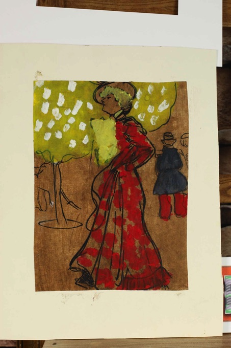 unsignierte Jugendstil Gouache Malerei Portrait Frau