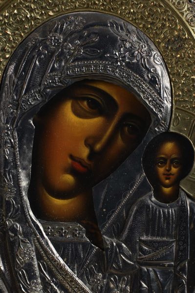 Ikone Maria Christusknabe Oklad Nimbus vergoldet