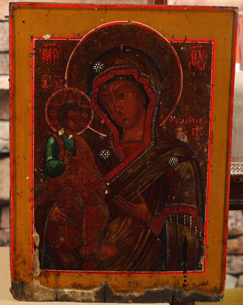 antike Ikone drei händige Gottesmutter Mutter Gottes Jesus Christus russisch