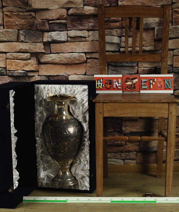 ältere Vase Silber 84 arabisch persisch Relief Personen Wappen Vögel 41cm 1540Gr